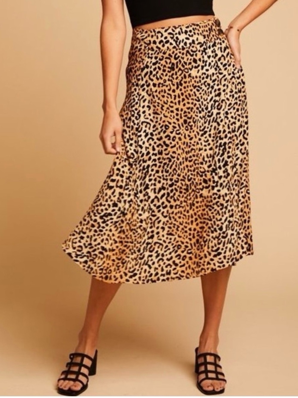 Faithfull the Brand Leopard Midi Wrap Skirt in Tan & Black